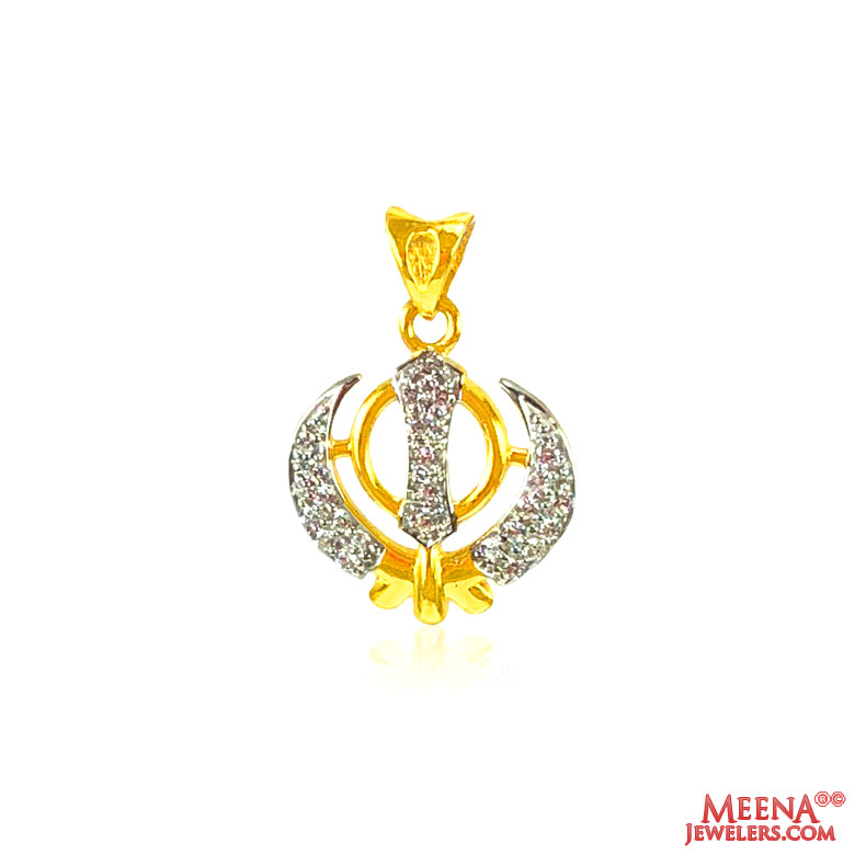 22 kt gold Khanda pendant with CZ