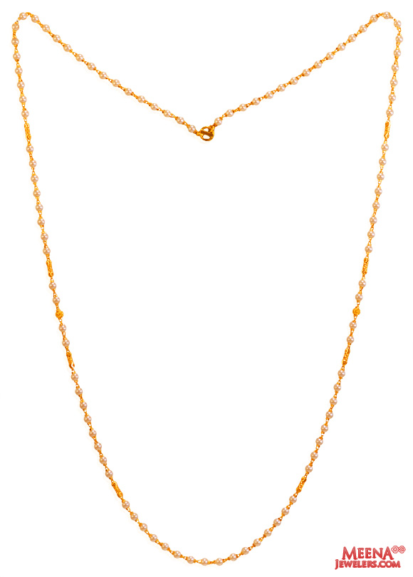 22Kt Gold and Pearls Long Chain
