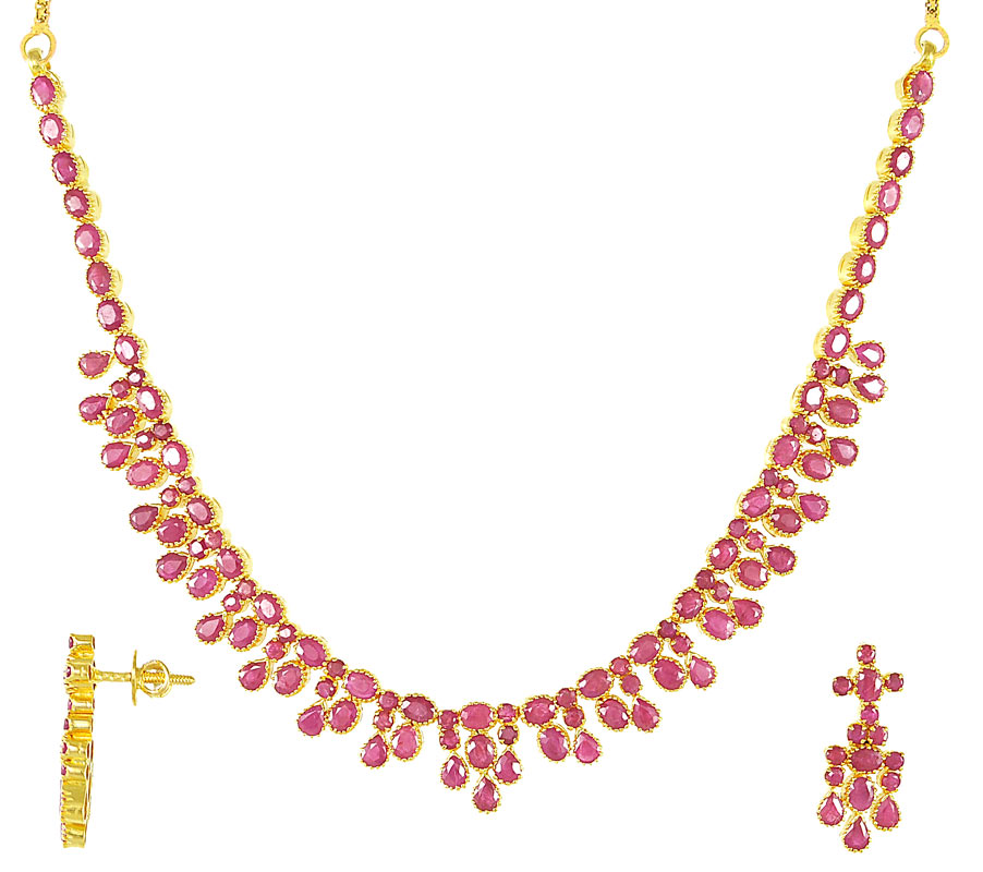 Gold Ruby Necklace Set (22Kt Gold) - StPs2740 - 22Kt Gold Ruby Necklace