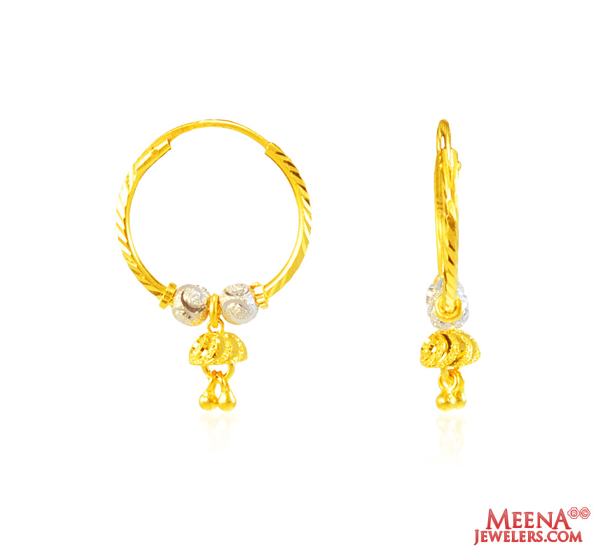 22Kt Gold Two Tone Hoop Earrings