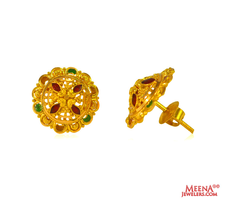 22 kt Gold  Earrings with Meenakari
