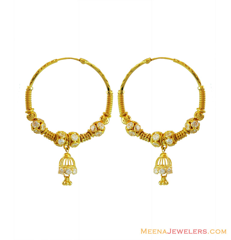 22k Yellow Gold Bali ( Earrings) - ErHp12871 - 22K gold designer hoop ...