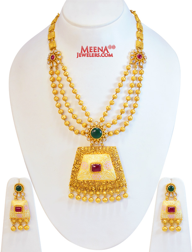 22Kt Gold Antique Necklace Set(Long