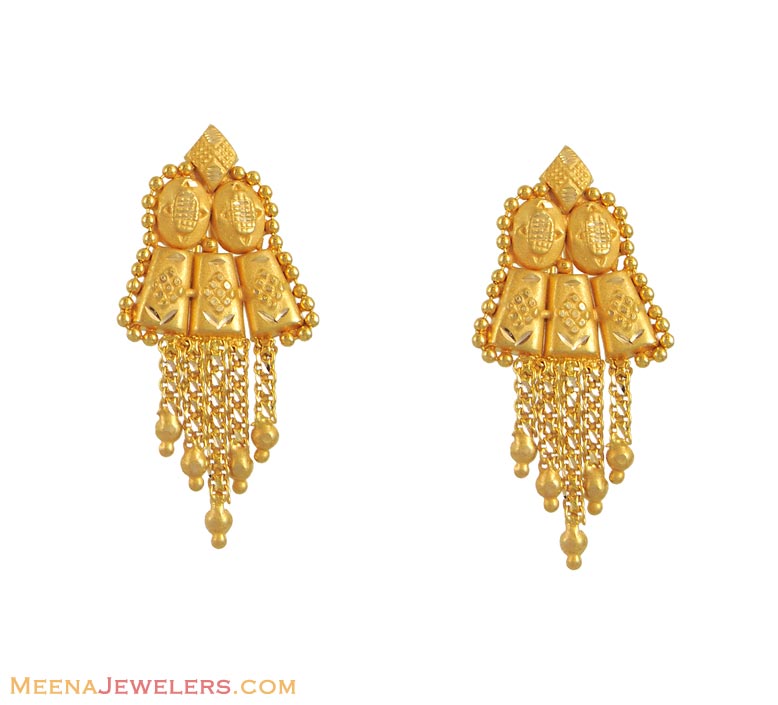 21k Gold Earrings - ErFc11172 - 21k gold earrings with small chains ...