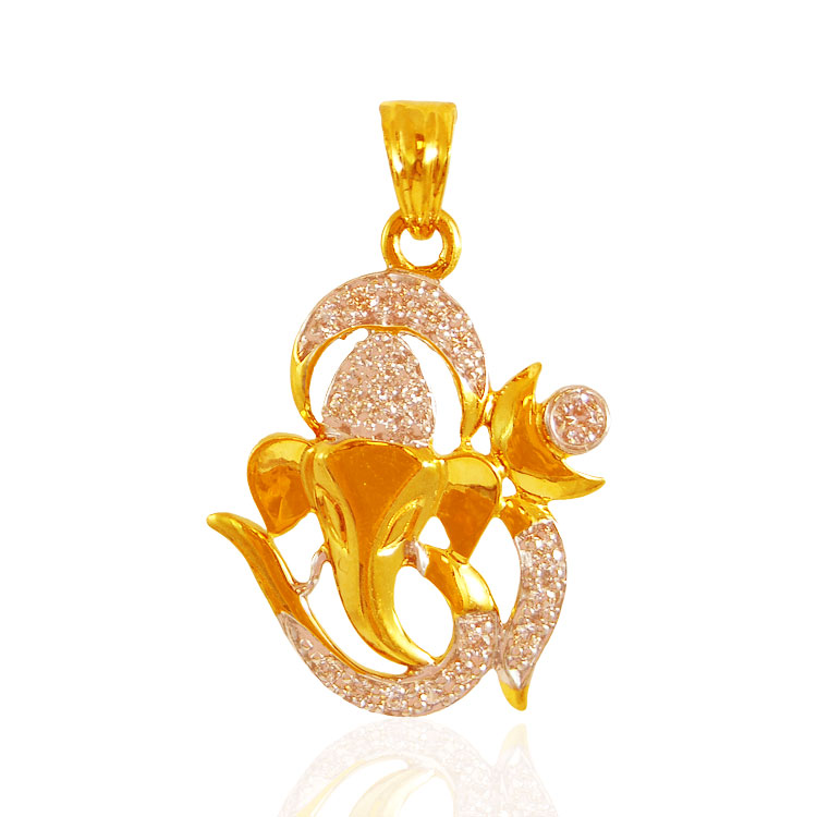 22k Gold Ganesha Pendant with  CZ