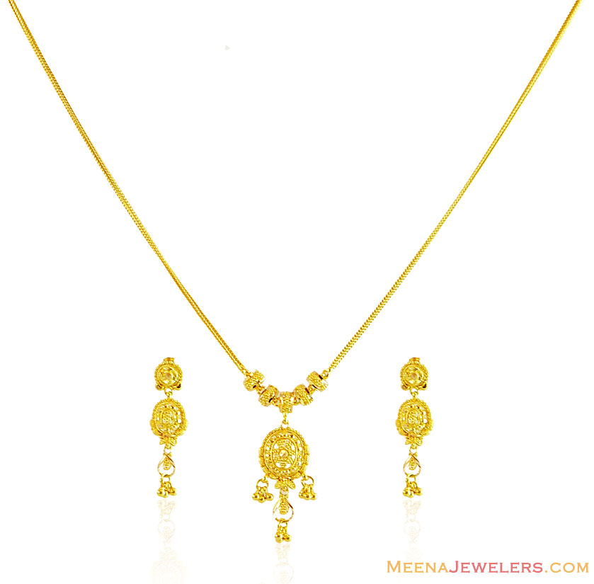 22k Light Weight Necklace Set StLs15105 Designer 22k Gold necklace