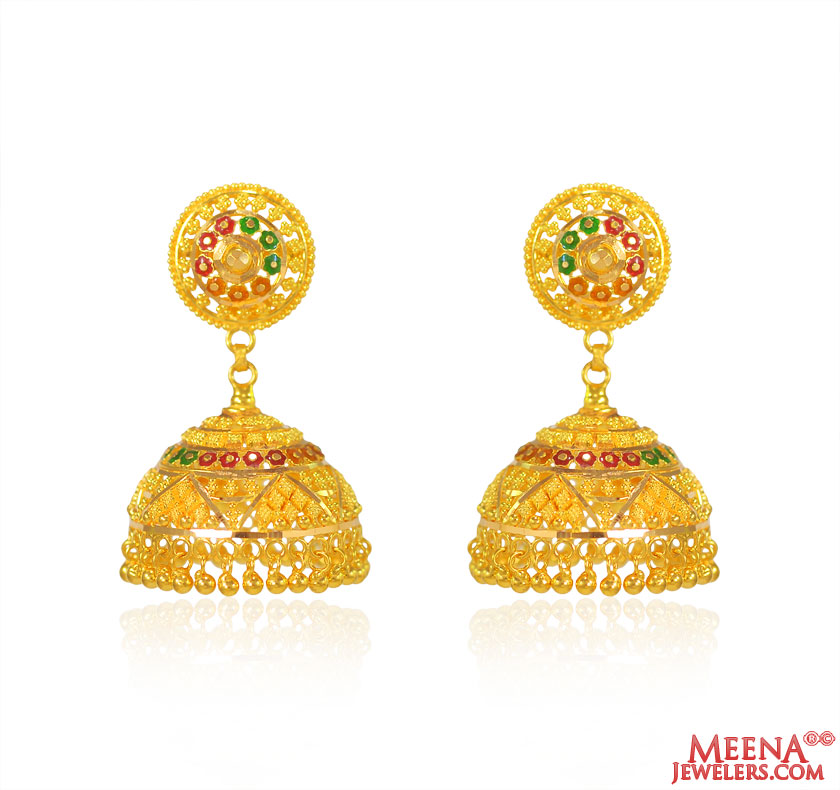 22 Kt Gold Meenakari Jhumki