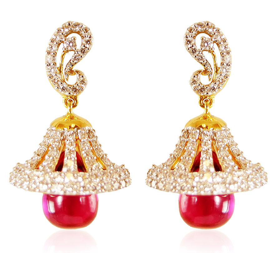 18k Gold  Diamond Ruby Earrings
