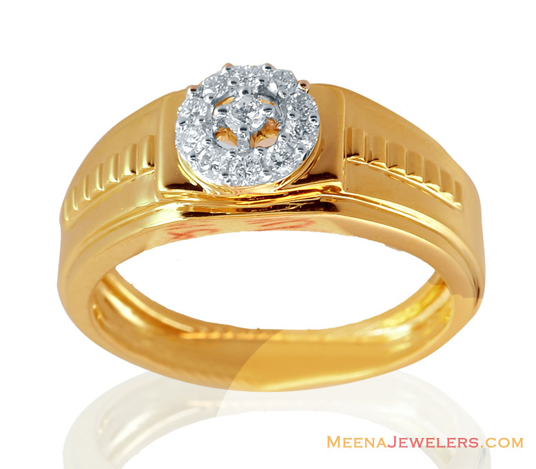 Mens Diamond Ring 18k Yellow Gold 