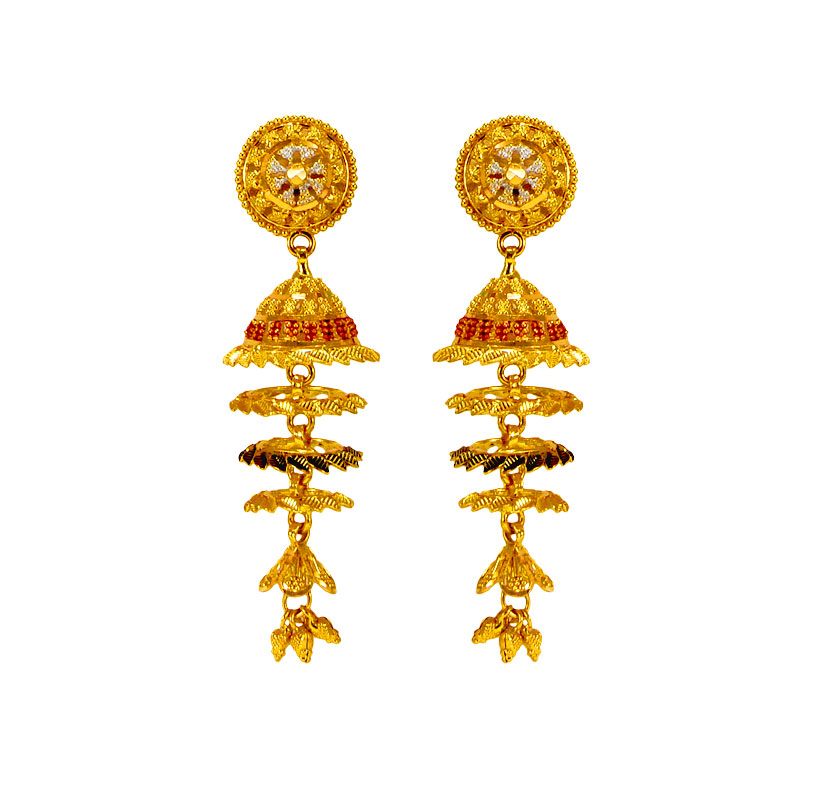 22K Gold Tri Color Jhumkas