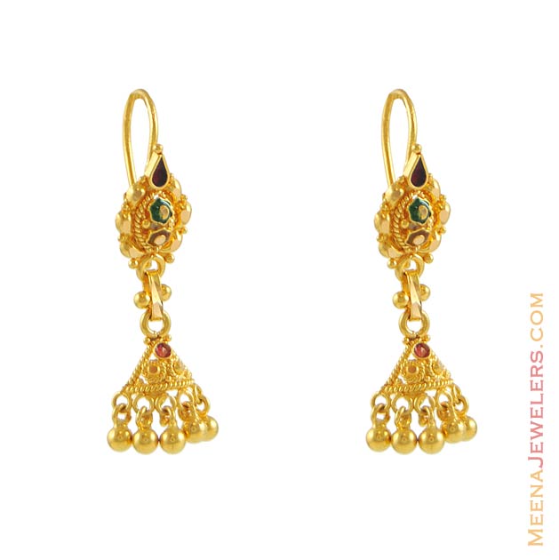Fancy Gold Earrings - ErFc6164 - 22k Gold fancy earring with beautiful ...