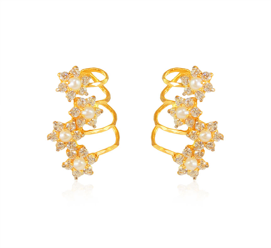 Designer Pearl Cz Earrings 22k 