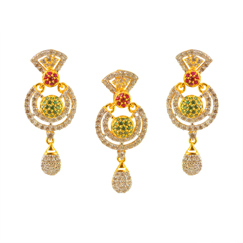 22k Gold Precious Stone Pendant Set
