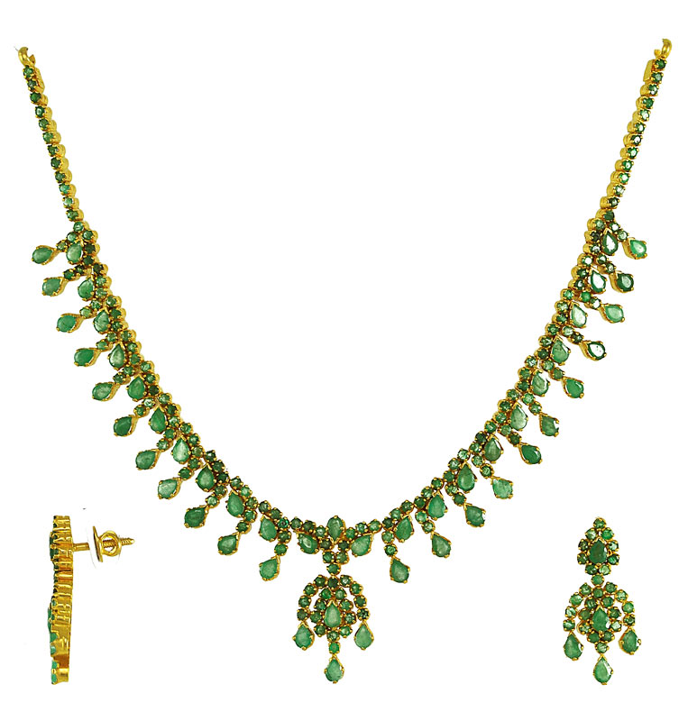 Designer Emerald Necklace Set PsEm2776 22Kt Gold designer Emerald Necklace and Earring set