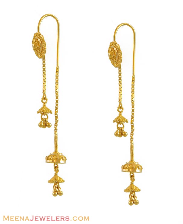 22k Thread Needle Earrings - ErFc11056 - 22k gold long chandelier ...