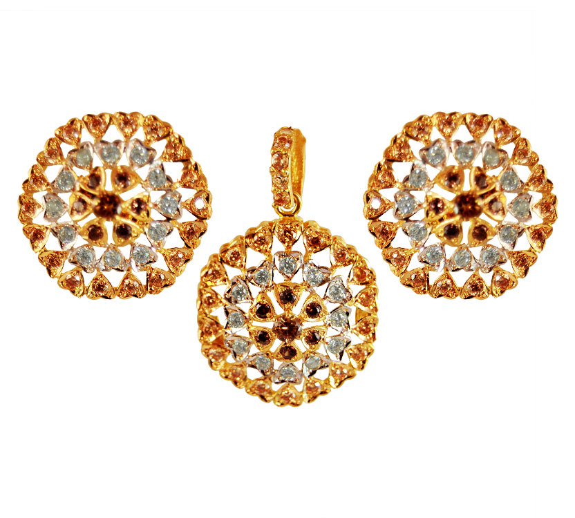 22K Gold  Zircons Pendant Set