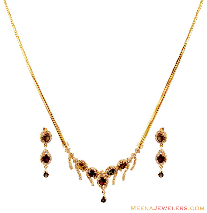 Diamond,Tourmaline Necklace Set (18k)