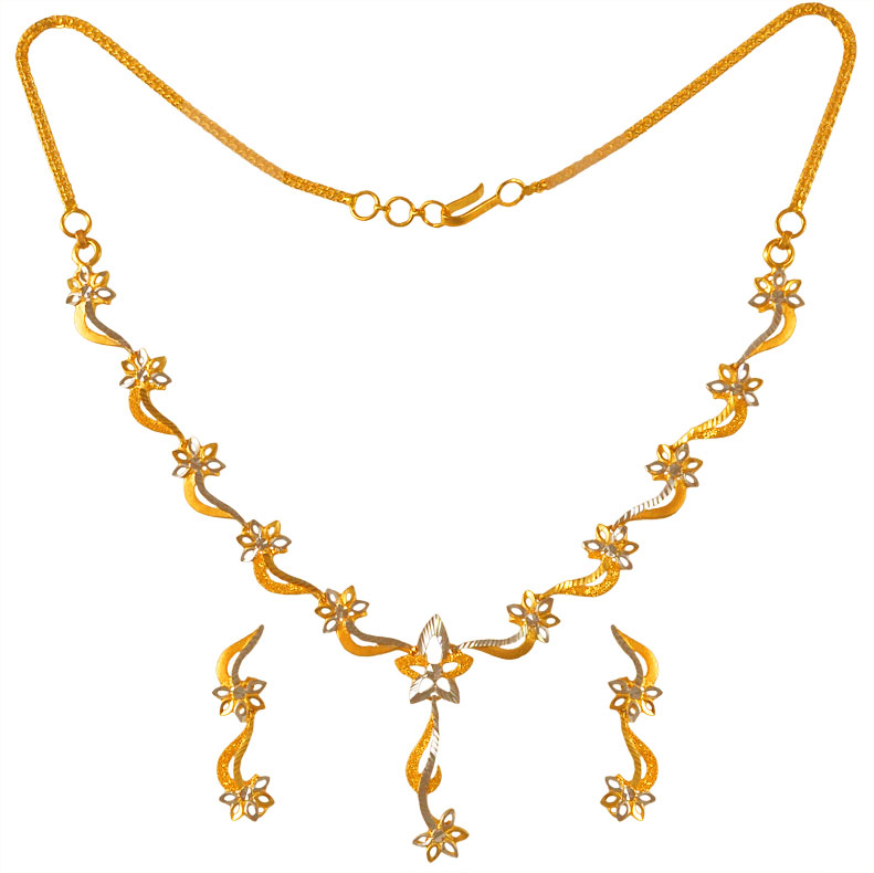 22 Kt Gold Necklace Earring Set 