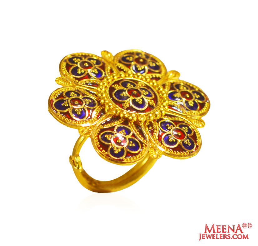 22Kt Gold Meenakari Ring