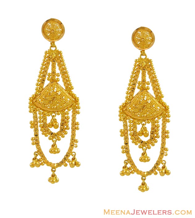 22K Yellow Gold Earring - ErLn9308 - 22k yellow gold long earrings ...