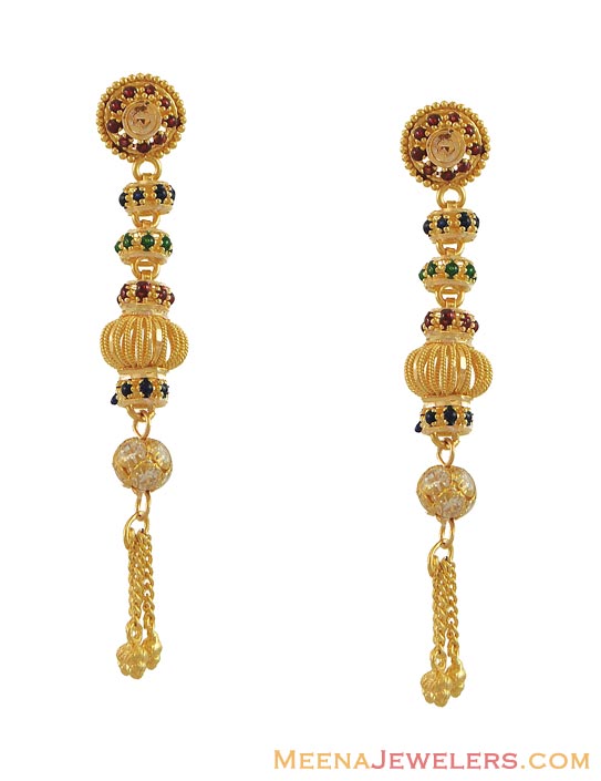 Indian Fancy Earrings (22K) ErFc10147 22K Gold Earrings (indian design) with fine filigree