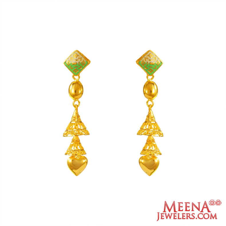 22K Gold Light Weight Long Earrings