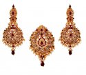 Pendant Set [ Gold Designer Sets > Antique Ruby, Pearls Necklace Set (22Kt)  ]