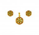 22kt Gold Emerald Pendant Set - Click here to buy online - 1,002 only..