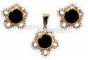 Click here to View - 22Kt Gold Black Onyx and pearl Pendant Set 