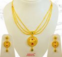 22k Double Layered Gold Chain - ChFc7508 - 22Kt gold fancy double layered  necklace chain with gold balls with frosty finish.