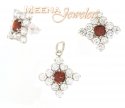 22k Gold Pendant and Earrings Set with CZ and Garnet - Click here to buy online - 988 only..