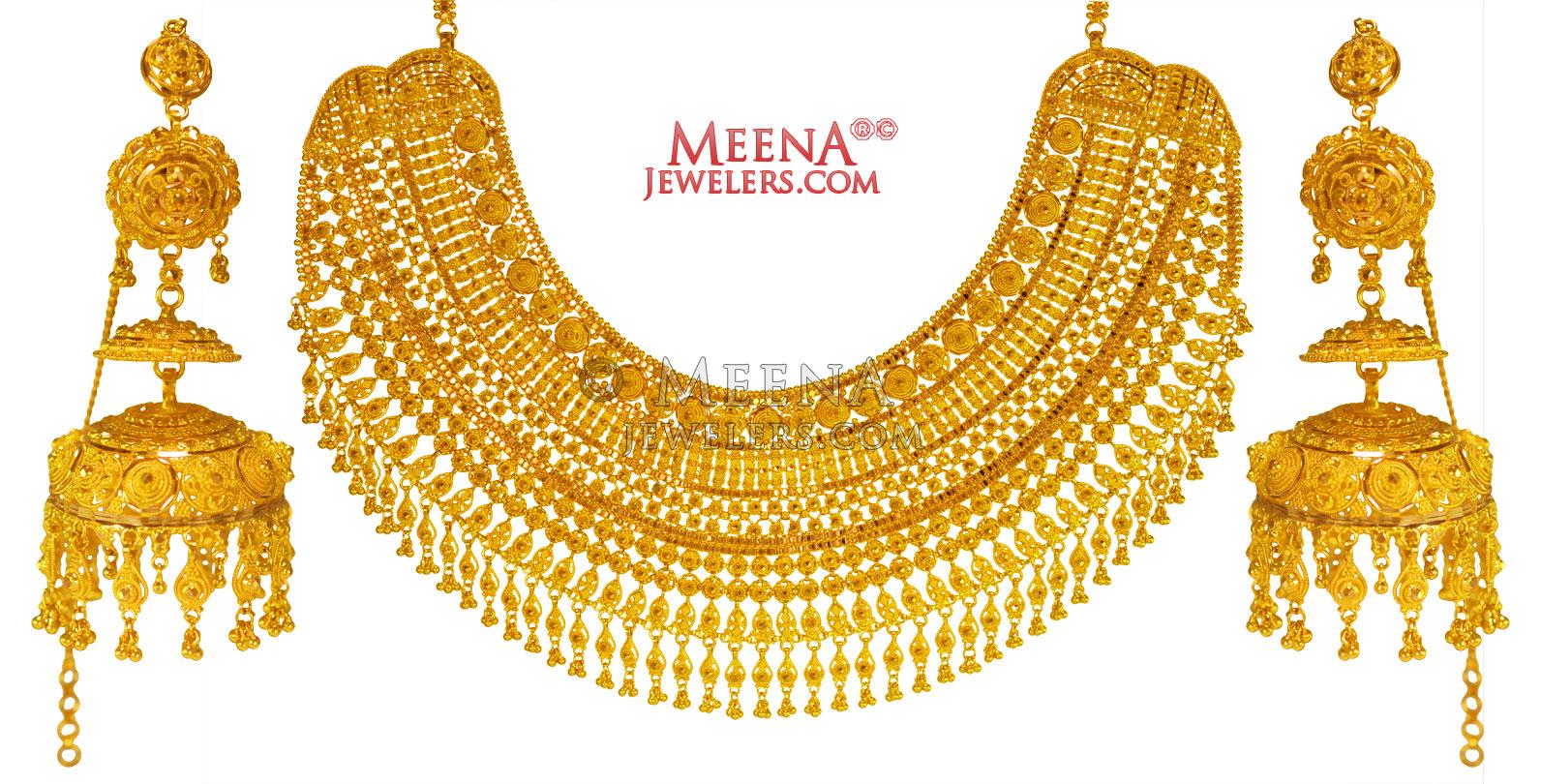 Buy quality 22kt Gold Cz Casting Short Necklace Set in Chennai