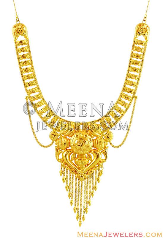 Magnificent Long 21K Gold Necklace Set w/ Bracelet + Ring