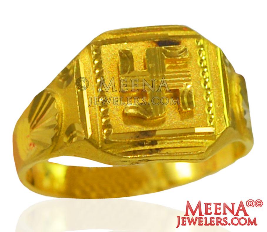 22 kt Holy Swastik Mens Ring RiMs26418 22 Kt gold fancy Mens religious ring with Holy Swastik sign with frosty and shine finish