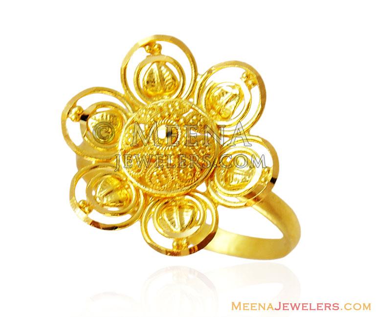 Estele Rose Gold Plated CZ Adjustable Daisy Flower Shaped Finger Ring