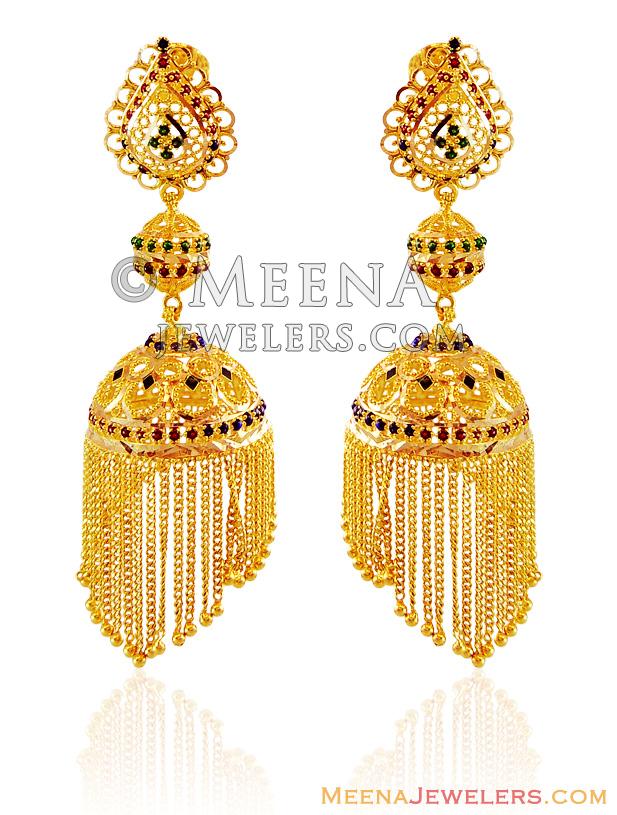 Buy MEENAZ Traditional Temple One Gram Gold Brass Copper South Indian Screw  Back Studs Meenakari Stone Ear Chains Hair Peacock Jhumkas Jhumka Earrings  Combo for Women Girls Wedding chain -GOLD JHUMKI-M133 Online at Best Prices  in ...