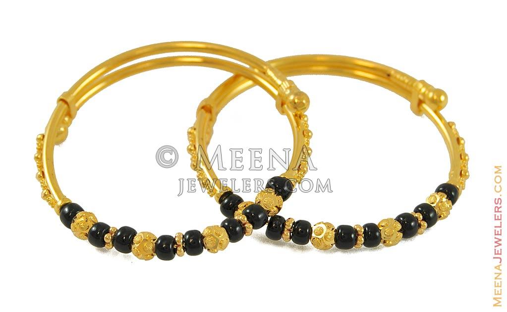 Black Beads Baby Bangle(22k)(2 pcs) - BaBa7766 - 22k yellow gold baby  bangles (kada)(2 pcs) designed beautifully in combination with gold balls  and b