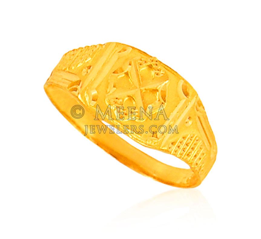 22 Karat Gold Mens Ring - RiMs27294 - US$ 249 - 22K Gold ring for men's is  designed with shine finish and machine cuts which adds shine to it.