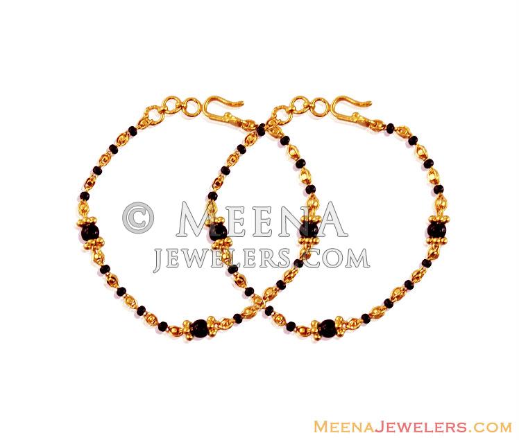 22k Black Beads Baby Bracelet - BjBb16876 - 22K Gold Baby bracelet (Pair),  beaded with the combination of Gold beads and Black beads. They are c