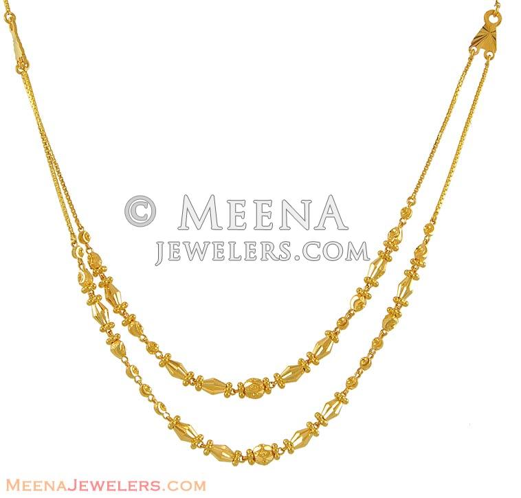 22k Double Layered Gold Chain - ChFc7508 - 22Kt gold fancy double layered  necklace chain with gold balls with frosty finish.