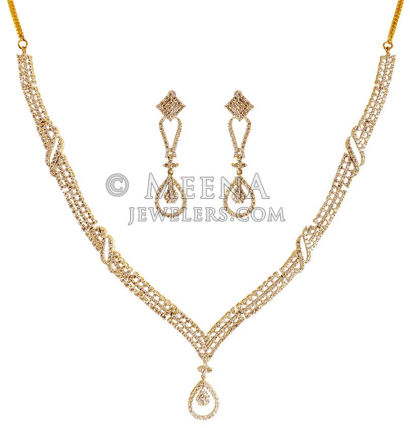 Hanging Diamonds Necklace in 14k Gold Fill with five CZ Diamond Stones