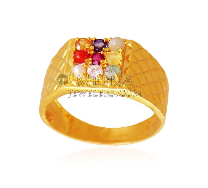 Dainty 22KT Navaratna Gold Ring for Men