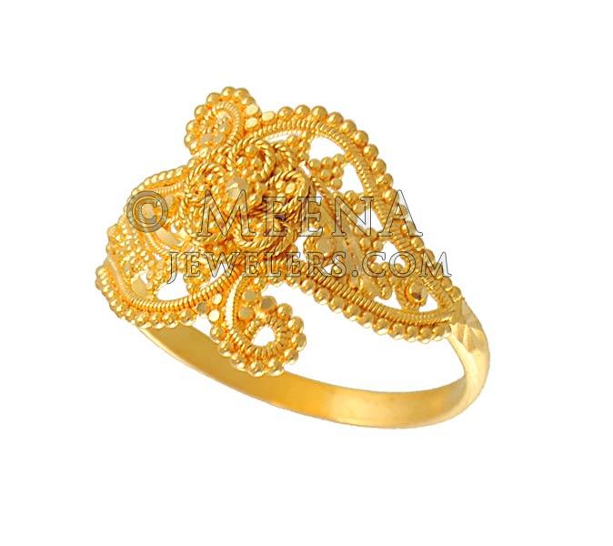 22K Gold Ladies Ring - RiLs24261 - 22Kt Gold ring for ladies is designed  with floral design studded Cubic Zircon stones. Diamond cut wo