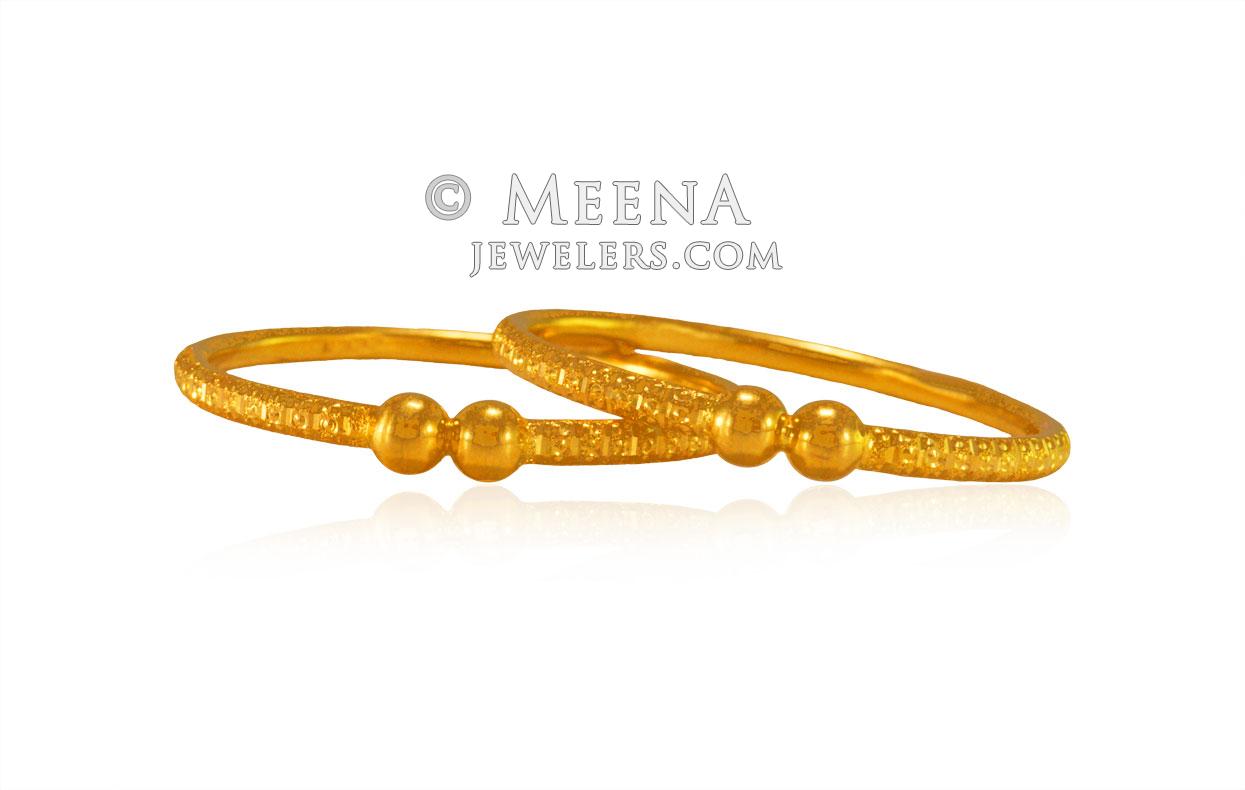 ADJUSTABLE PLAIN PIPE STYLE BABY GIRL BRACELETS FEATURING LASER CUT BEADS -  22K YELLOW GOLD - PAIR OF 2