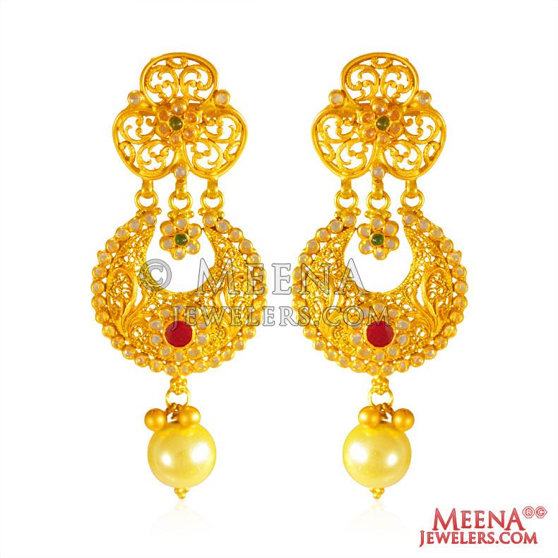 Traditional Chandbali Earrings WIth Jhumka Gold Plated South screw ER25486