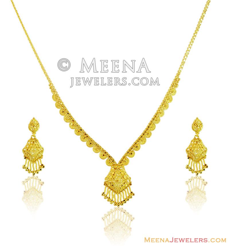 Traditional Fan-Shaped 22k Gold Necklace Set – Andaaz Jewelers