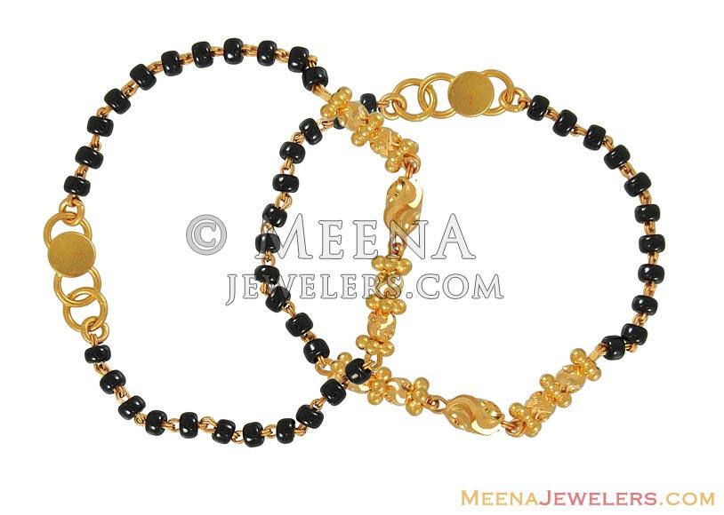 Designer Bracelet With Black Beads - BaBr6728 - Gold fancy indian baby  bracelets(2 pcs)with black and gold beads designed beautifully. Age 1 to 4 y