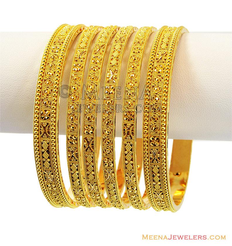 22K Yellow Gold Bangles Set BaSt13365 22k gold bangles (set of 6