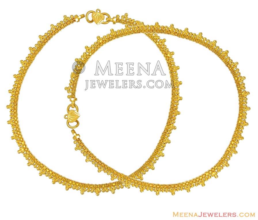 22K Gold Anklets (2 Pcs) - GaPa9074 - 22k gold Anklets(2 pcs ...
