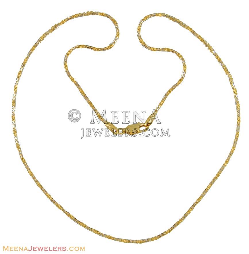 22k Two tone Gold Chain (16 Inches) ChPl10473 22K gold twotone